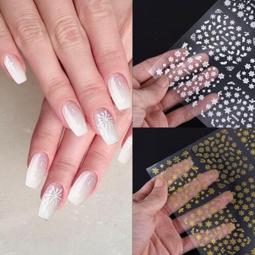 12Pcs/Sheet Large Christmas Self-adhesive Nail Art Stickers Accessories Designs Transfer Decals DIY Xmas Snowflake Decoration