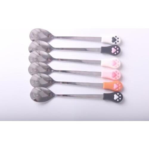 200pcs Cute Cat Claw Coffee Spoons Stainless Steel Dessert Spoon Candy Tea Spoon Tableware Kitchen Supplies 15cm
