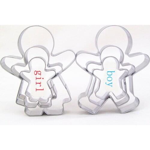Stainless Steel Cookie Cutter Mold Creative Hot Sale Cookie Cutter Metal Boy Girl Suit Cake Rice Molded Gingerbread Man 3PCS