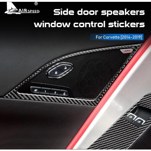 AIRSPEED Carbon Fiber for Chevrolet Corvette 2014 2015 2016 2017 2018 2019 Interior Car Door Speakers Window Control Covers Trim