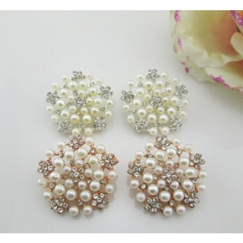 BT217 26mm)5pcs flower pearl rhinestone embellishments Clear Glass Rhinestone Buttons