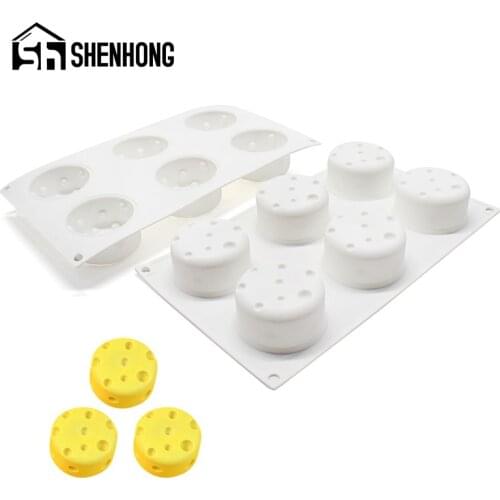 SHENHONG 6 Cavity Round Cheese Shape Cake Mold Silicone Molds French Mousse Dessert Kitchen Baking Tools Muffin Pastry Pan