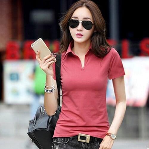 Summer Polo Shirt Women 2019 New Short Sleeve Solid Slim Polos Mujer Shirts Tops Fashion Plus Size Polo Femme 6 Color s