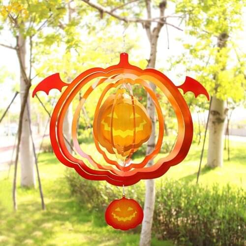 Halloween Pumpkin Wind Chime 3D Rotating Wind Chime Windmill Design Hanging Ornament for Garden Indoors Lawn 12 inch
