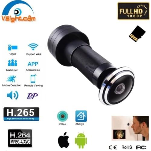 WIFI Door Eye Hole IP Camera With Audio 1.78mm Wide Angle FishEye Lens 1080P HD Mini CCTV Home Security Camera TF Card Slot