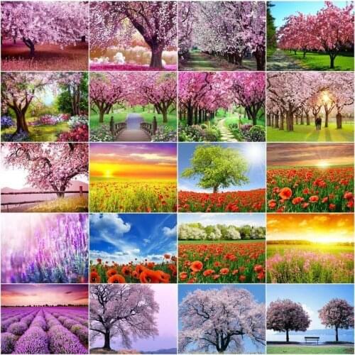 CHENISTORYDIY Oil Painting By Numbers Color Trees And Flowers Landscape Kits Drawing Canvas Handpainted Gift Pictures Wall