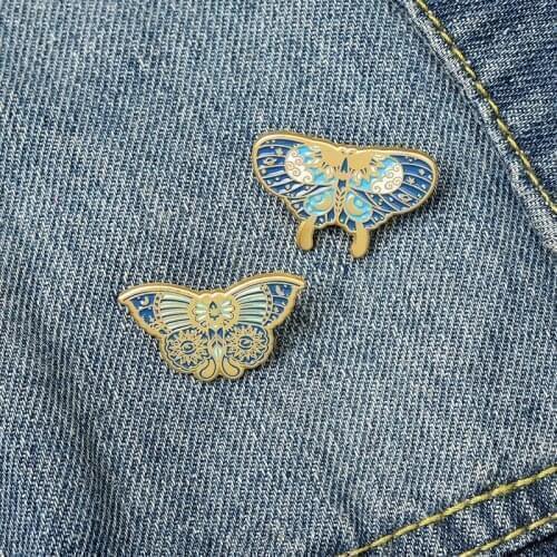 Chinese Style Jewelry Cartoon Butterfly Shape Metal Brooch Personality Fashion Blue Butterfly Exquisite Badge Unisex All-Match