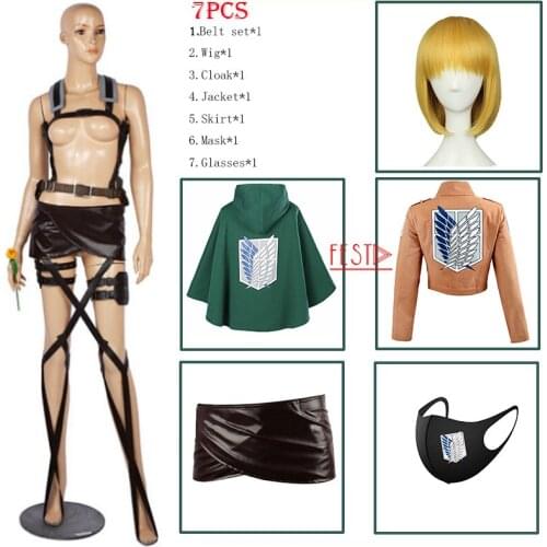 Anime Attack on Titan Armin Arlert Cosplay Costume Set Wig Jacket Cloak Leather Belt Strap Apron Skirt Scouting Legion Cape Girl