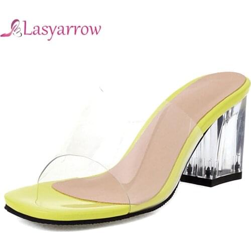 Lasyarrow Summer 2021 Women Sandals Slides Womens Slippers Sandals Shoes Thick High Heels Platform Shoes Big Size 32-48