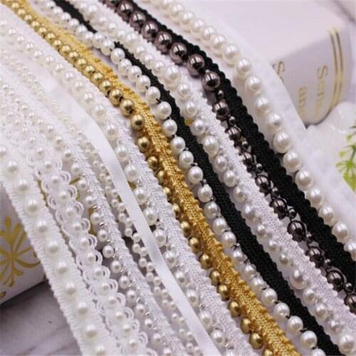 10yards/lot, Pearls beads Lace ribbon Tassel Fringe Trimming ribbon Lace Fabric garments DIY Accessories HH130
