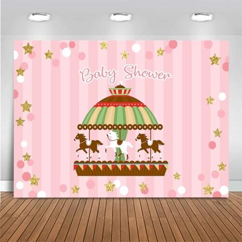 Mocsicka Newborn Baby Shower Backdrop for Photography Carousel Child Girl Birthday Photo Background Pink Stripes Backdrops Decor
