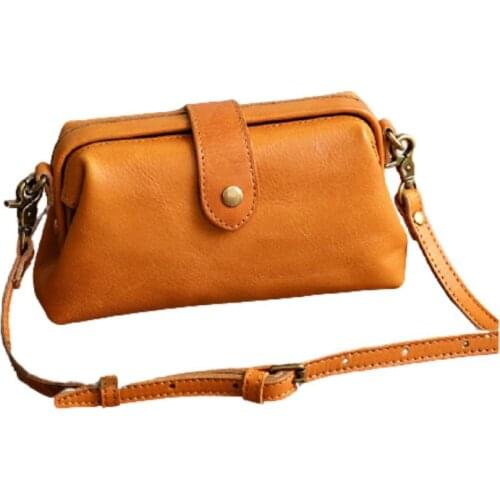 Fashion Handmade Bag 2020 Summer New Vegetable Tanned Leather Small Mouth Gold Shoulder Bag Goddess All-match Small Bag