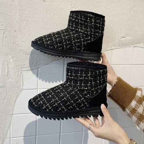 Fashion Women Warm Ankle Boots Lattice Snow Boots Slip On Winter Fur Shoes Soft Sole Women Botas Mujer Tenis Feminino U11-09