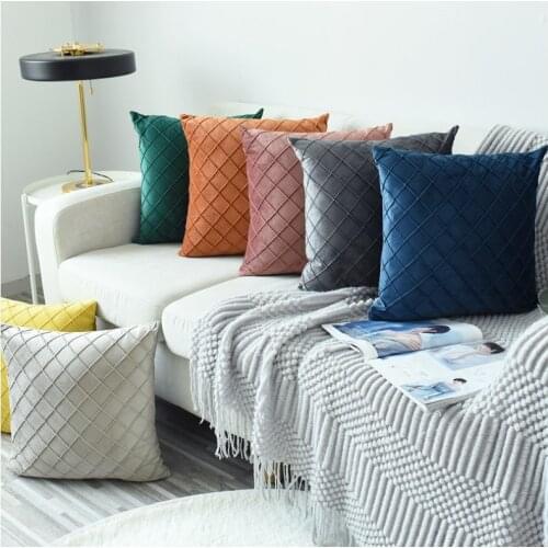Soft Velvet Cushion Cover with Lattice Embroidery Yellow Green Pillow Cover Bedroom Sofa Decoration Pillow Cases 30x50cm/45x45cm