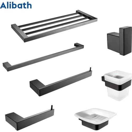 Bathroom Hardware Set Black Robe Hook Towel Rail Bar Rack Bar Shelf Tissue Paper Holder Toothbrush Holder Bathroom Accessories