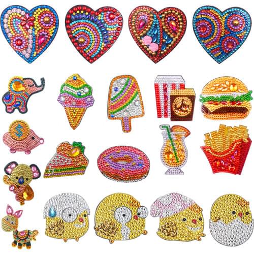 4pcs Diamond Painting Fridge Magnet DIY Full Drill Special Shaped Heart Diamond Embroidery Cross Stitch Fridge Magnet XMAS Gifts