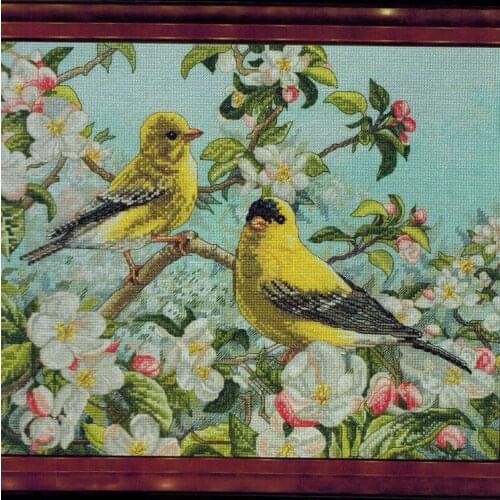 -Bucilla 45576 Canary 45-39 on the flower tree Cross Stitch Set DIY Kit Embroidery Needlework Craft Packages Cotton Fabric Floss