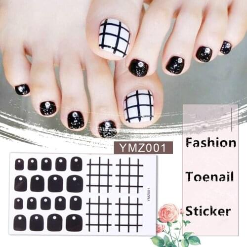 22tips/sheet Toe Nail Stickers Full Coverage Self-adhesive Polish Transfer Paper Waterproof Non-toxic Foot DIY Nail Manicure