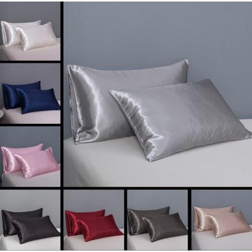 2pcs/Set King Queen Polyester Silk Satin Pillowcase Bedding Pillow Case Smooth Soft Light Luxury Solid Color HT0198