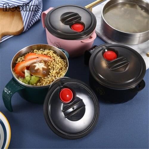 Stainless Steel Instant Noodle Bowl Large Capacity Student Lunch Box with Lid Office Worker Sealed Food Container Salad Bowl