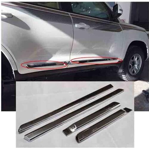 New Chrome Bumper Strip Car Side Door Body Molding Cover Trim Plate Sticker For Toyota LC Land Cruiser 200 FJ200 2016 4pcs