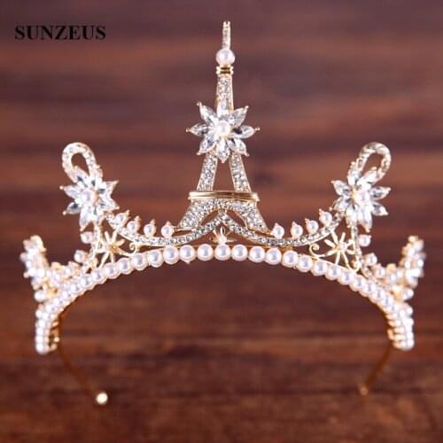 New Hot-selling Bridal Crowns Silver/ Gold Wedding Tiara Cute Princess Headband Pearls Crystal Head Accessories SQ0259