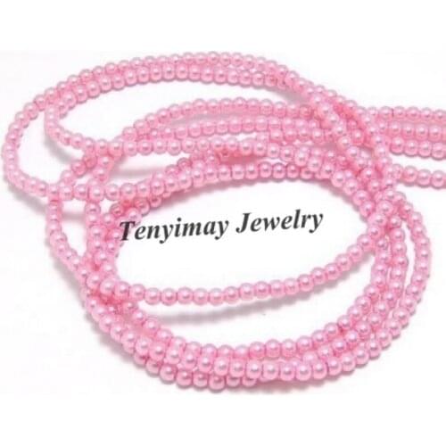 Wholesale 5 Strands 85cm/Strand 4mm Pink Imitation Pearl Loose Beads For DIY