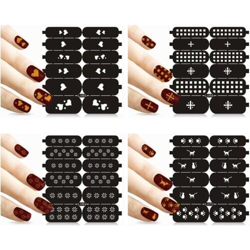 Wholesale Multiple-Use Toe Nail Sticker Hollow out Stencil Print Template Nail Vinyls Image Guide Decal 500packs free shipping