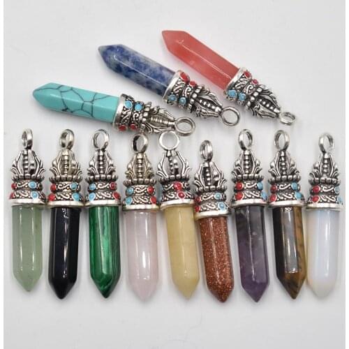 Wholesale 12pcs/lot fashion good quality natural stone mix pillar charms Pendants for jewelry accessories marking free shipping