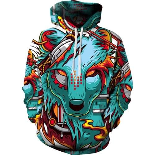 [EL BARCO] Autumn Winter 3D Wolf Print Hoodie Sweatshirts Men/Women Soft Cotton Slim Funny Hip Hop Male Hooded Tops Outwear Coat