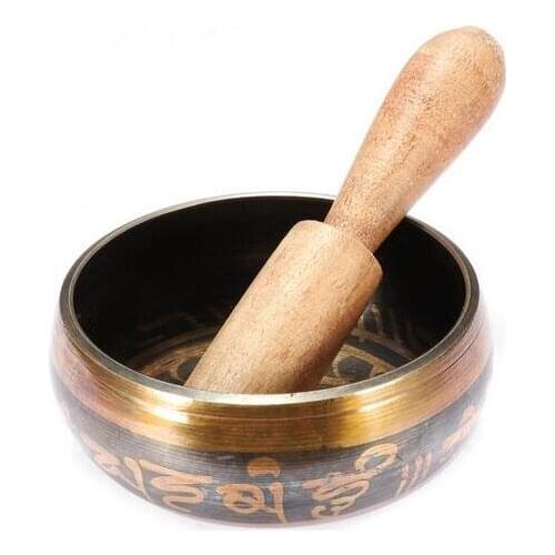 Excellent 8.5cm Tibetan Copper Buddhism SINGING BOWL with Wooden Beater For Meditation And Healing Brass Metal Craft Gift Set