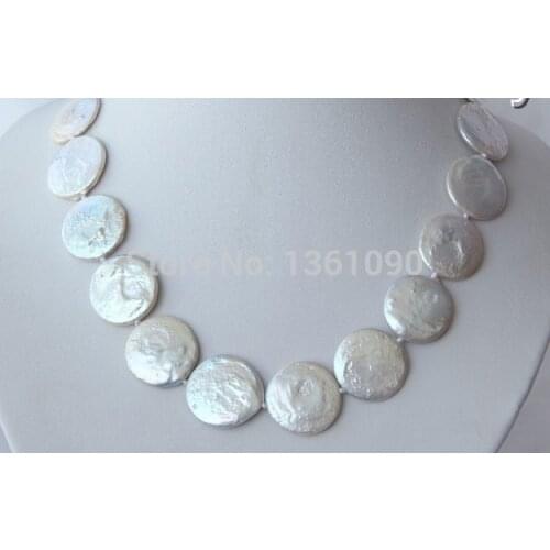 00587 stunning big 22mm round coin white freshwater cultured pearl necklace (C0309)