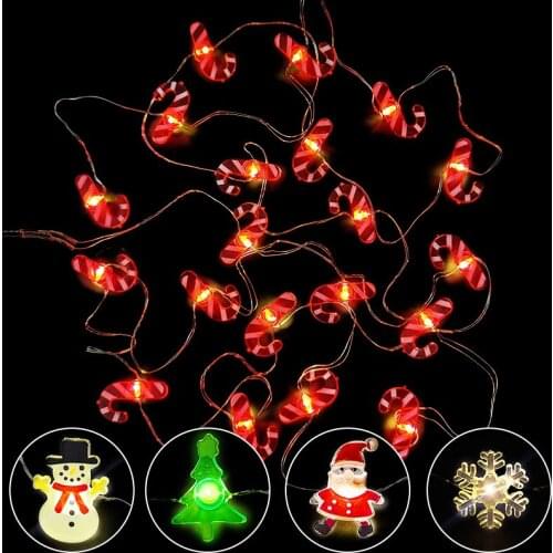 Christmas String Light 20 LEDs Santa Claus Deer Snowflakes Lights Xmas Tree Ornaments Hanging Decoration Xmas Home Room Decor 2M