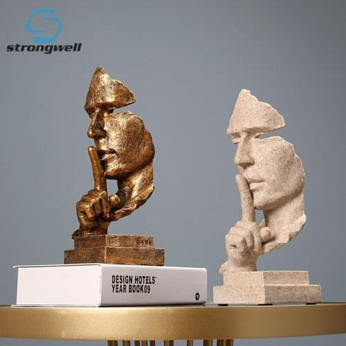 Strongwell Wholesale Silence Is Gold Thinker Character Sculpture Home Decoration Resin Figurine Store Showcase Decoration Crafts
