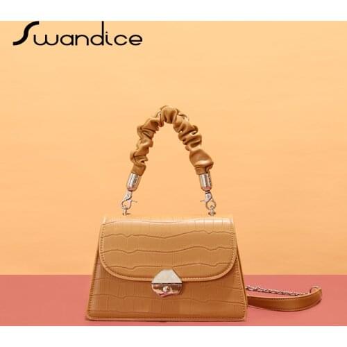 Crocodile Pattern Folded Wrinkle Handle Chain Flap Handbags Crossbody Messenger Shoulder Bags Women Female Ladies Trapezoid 2020