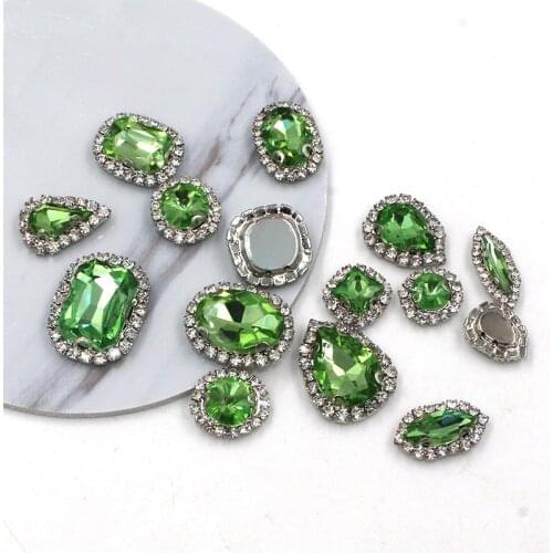 New style Light green mixed shape glass strass flatback sew on crystal button rhinestones for clothing/wedding decoration