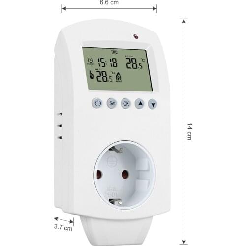 Smart Digital Room Plug In Thermostat for Electric Heating Plate Different Standard Socket English, French, Italian