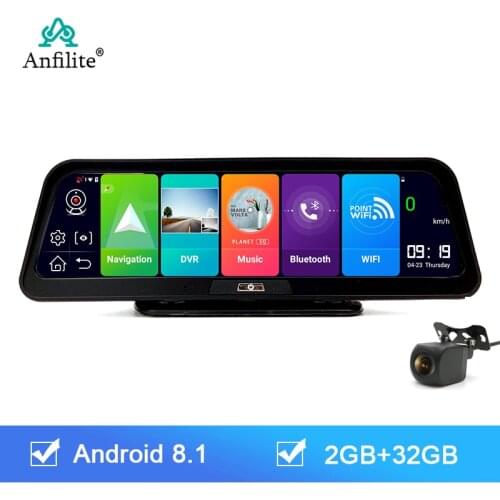 Anfilite 10 inch IPS Screen 4G Car Dash Cam Dual Lens Android 8.1 DVR Camera GPS Navi WiFi BT ADAS Recorder Parking Monitor