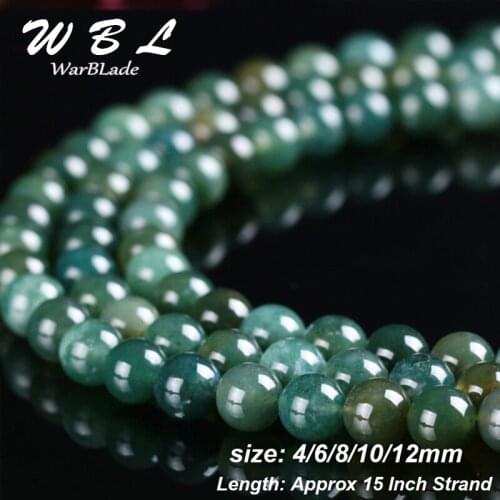 WarBLade 4mm 6mm 8mm 10mm 12mm Natural Stone Moss Beads Blue Round Loose Stone Beads For DIY Bracelet Jewelry Making