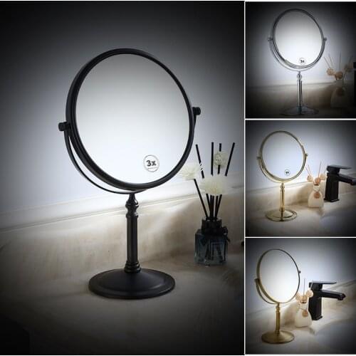 Cosmetics Table Mirrors Round Desktop Revolving Brass Gold Makeup Mirror Stand for Makeup Magnifying 3X Oval Double Sided Mirror