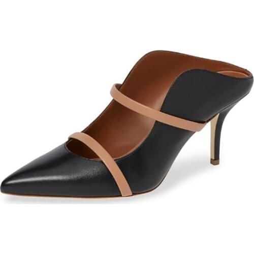 Spring Autumn Wedding Party Shoes Women Pointed Toe Mules Pumps Cover Heels Dress Slides Shoes Outdoor Slippery High Heeled