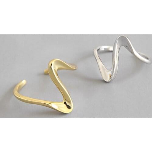 Real 925 Sterling Silver Wave Line Rings For Women Accessories, Minimalist Geometric Curve Finger Ring Silver 925 Fine Jewelry