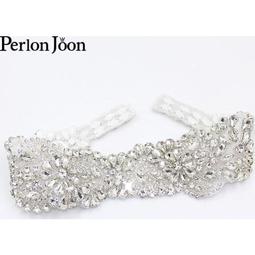 1PC DIY Hot fix Handmade bridal belt Rhinestone Applique and trim sewn for wedding dress decoration Crystal belt WH029