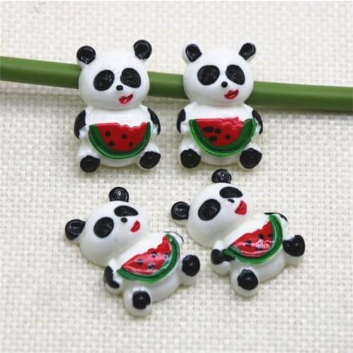 10PCS panda with watermelon cartoon Resin Flat back Cabochon Miniature craft Art Supply Decoration Charm