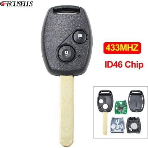 2 Button Remote Smart Car Key 433MHz ID46 Chip with Uncut Blade for Honda CRV Ignition Key
