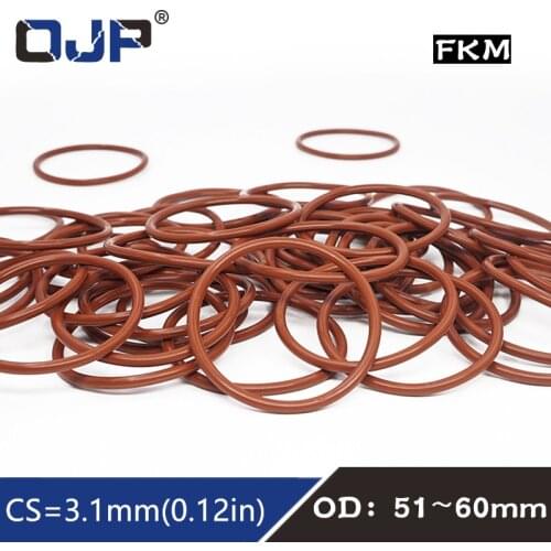 2PCS/lot Fluorine rubber Ring Brown FKM O ring Seal CS:3.1mm OD51/52/53/54/55/56/57/58/60mm Rubber ORing Seal OilRing Gasket