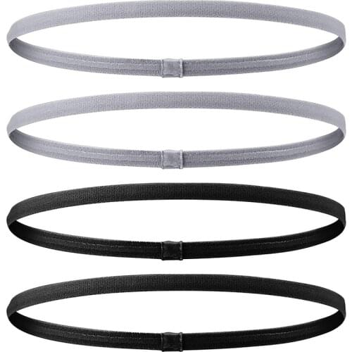 4 Pcs Thick Non-Slip Elastic Sport Headbands Hair Headbands,Exercise Hair and Sweatbands for Women and Men(Black, Grey)