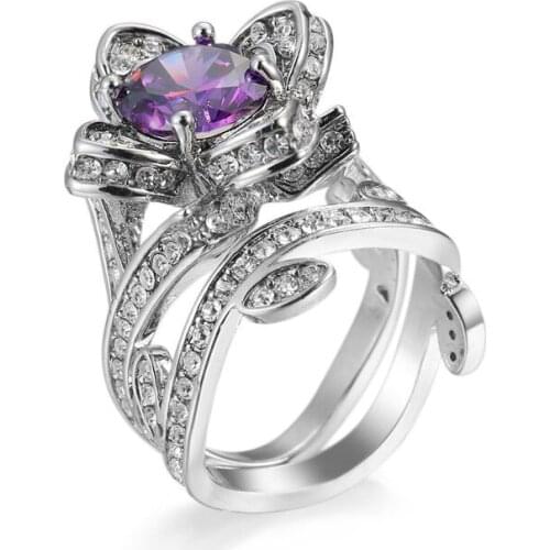 7 color flower Women Wedding Band blue Ring Set 100% Solid 925 sterling silver 2 Carat CZ Diamant Engagement Ring Bridal Jewelry