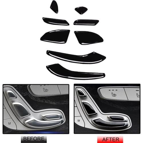 8Pcs Black Auto Car Door Seat Adjust Button Switch Cover Stickers Trim Decoration Fit For Mercedes Benz E Class W213 2016 2017