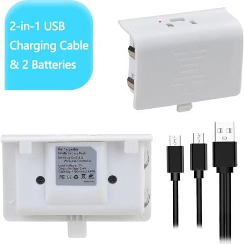 1100mAh Rechargeable Controller Battery with 2 in 1 USB Cable for Xbox One, Xbox One S, Xbox One X, Xbox One Elite